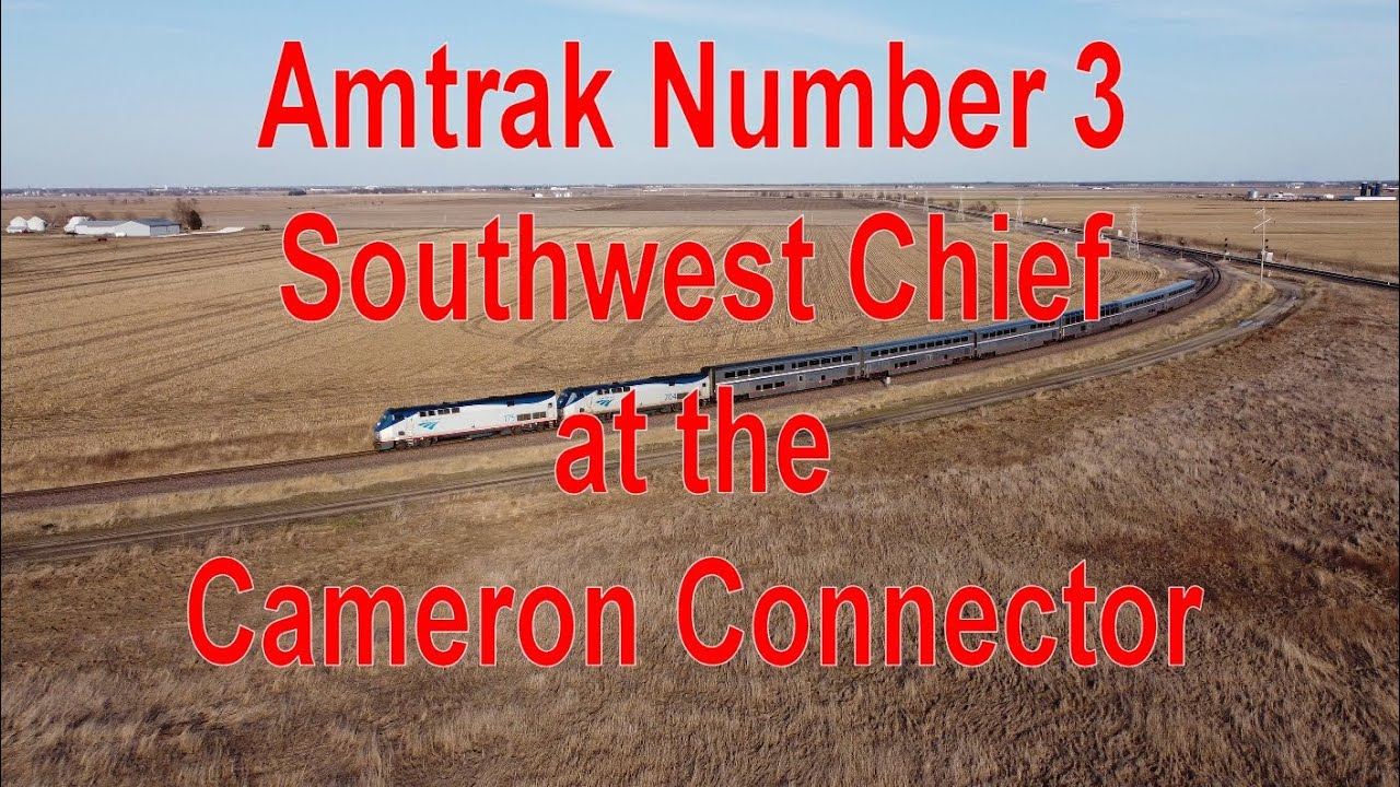 Aerial Cinematic - Amtrak 3 Southwest Chief at Cameron Connector (Near Galesburg, IL)