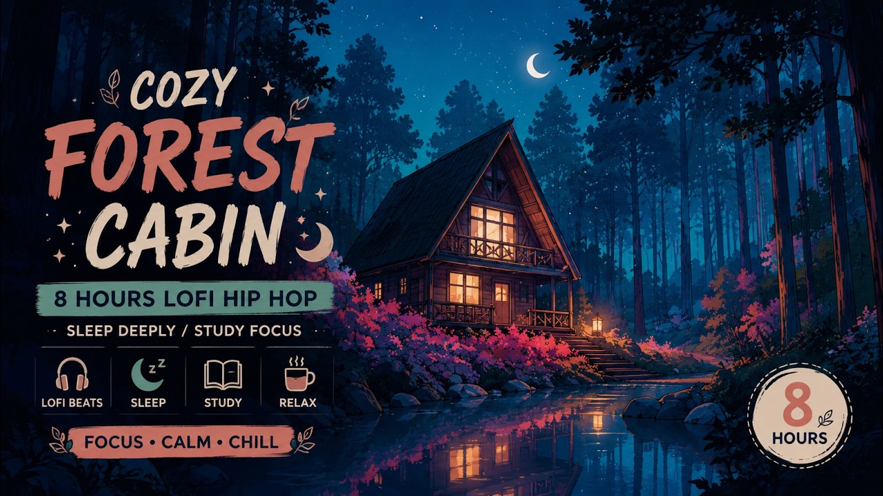 Cozy Forest Cabin at Night 🌙 8 Hours Lofi Hip Hop to Sleep Deeply / Study Focus