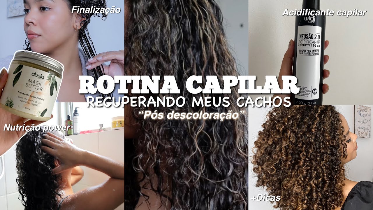 Rotina capilar completa, recuperando meus cachos pós descoloração | acidificação + nutrição power 🫧