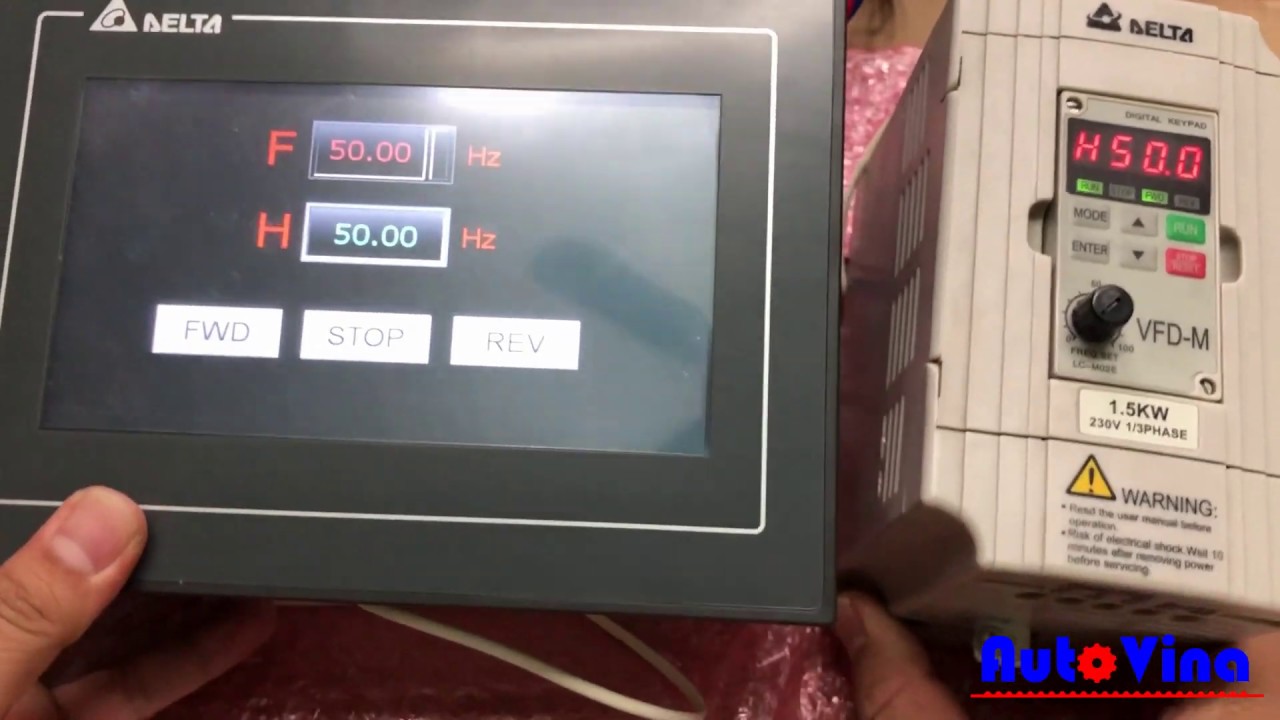 Hướng dẫn lập tr&igrave;nh HMI Delta DOP-107EV điều khiển biến tần Delta VFD-M