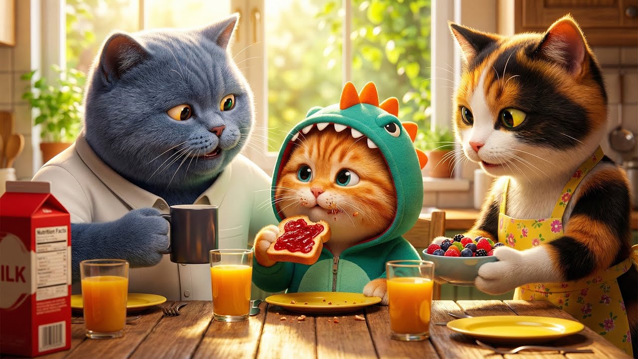 Daily Life of a Cute Kitten: Breakfast & Park Adventures!