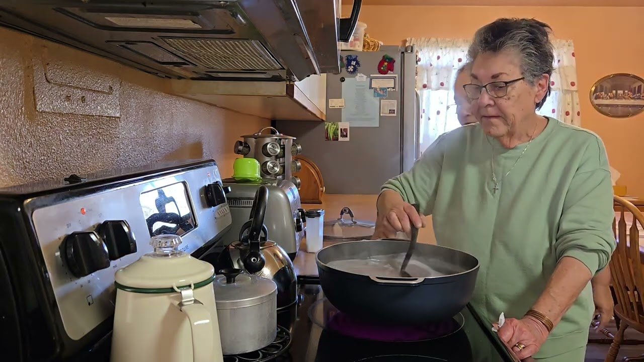 Atole (Blue Corn Meal) Hot Drink, with my Mom