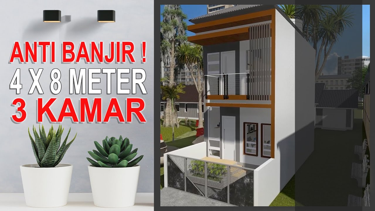 Desain Rumah Anti Banjir 4x8 M 3 Kamar + Bathub | Tiny House 4 Beds 2 Storey 4x8