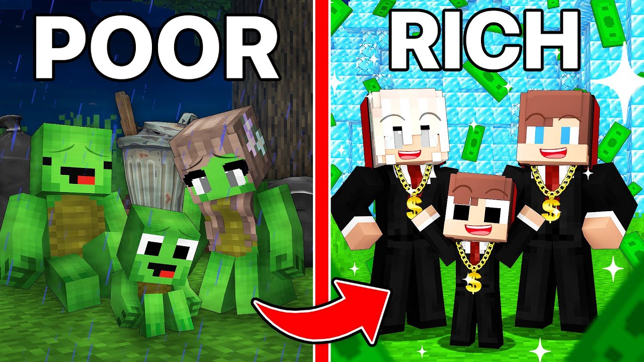 Mikey and JJ from POOR to RICH FAMILY in Minecraft! (Maizen)