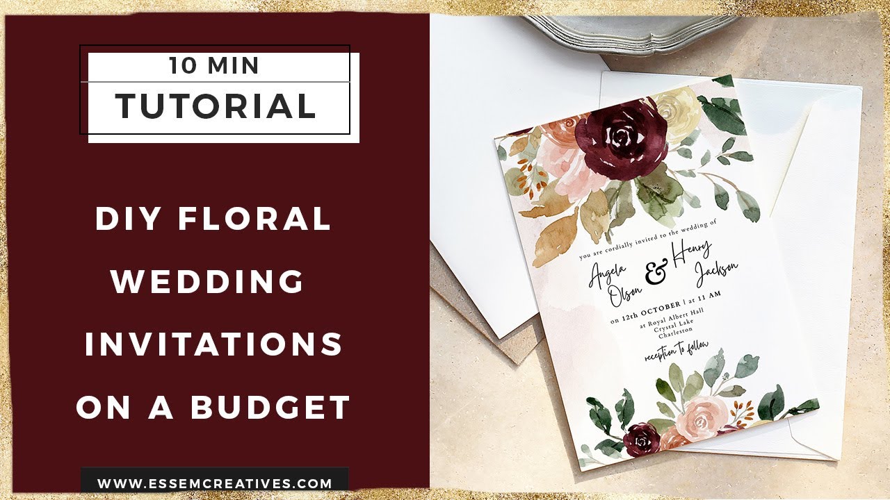 DIY Floral Watercolor Wedding Invitations on A Budget Canva Tutorial | DIY Burgundy Invitations