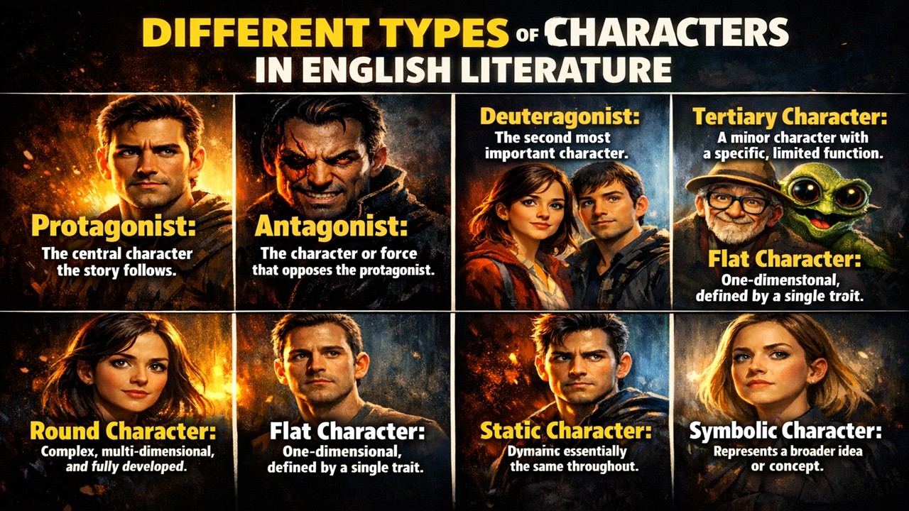 Different Types of Characters | One Shot Revision |  Literary Terms for Exam 2026🎯🎯🎯✅✅#characters