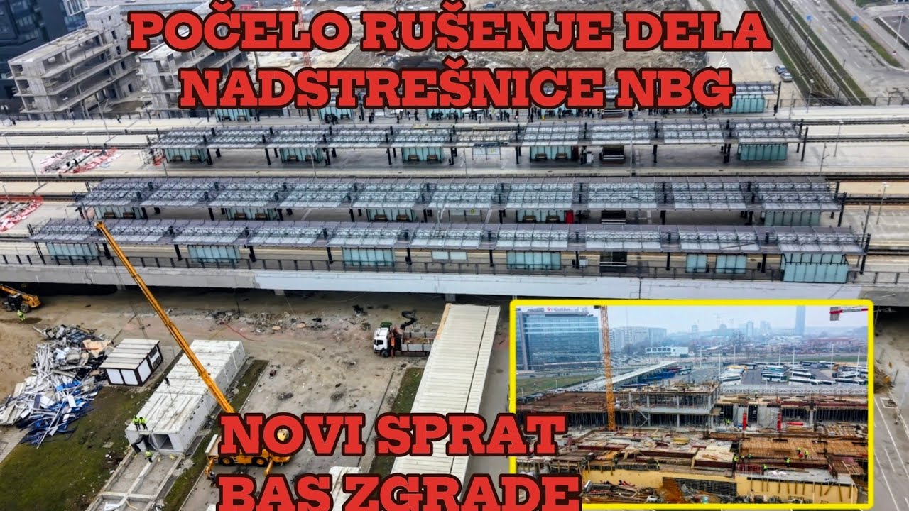 Pocelo skidanje dela nadstresnice Nbg,krenuo drugi sprat BAS zgrade,rusenje toaleta 