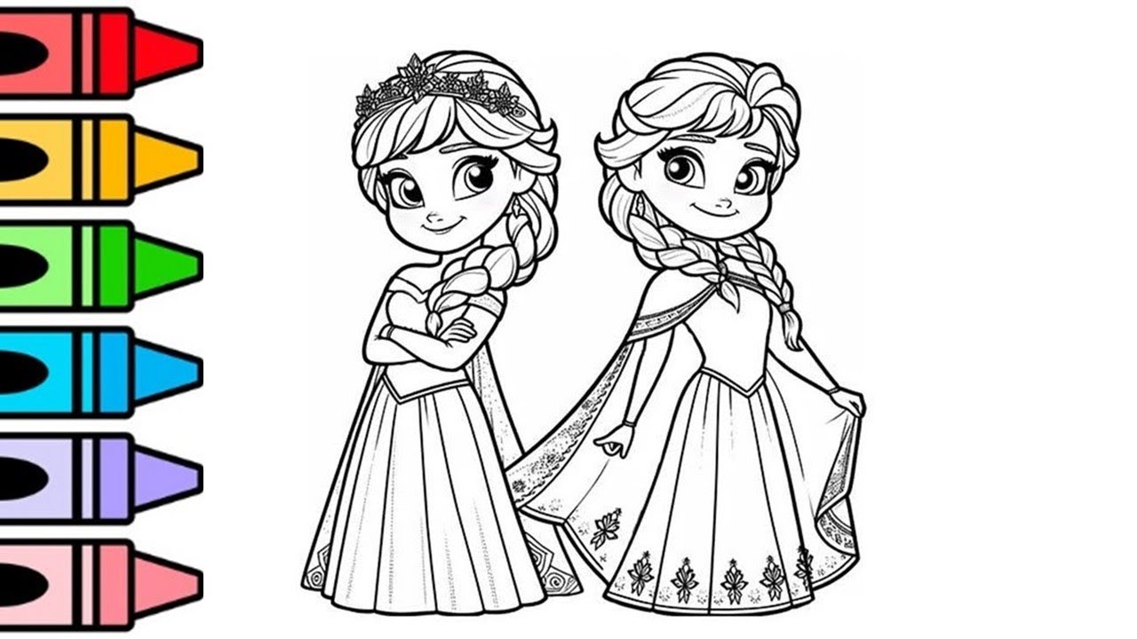 How To Draw Anna And Elsa Drawing, Panting And Coloring For Kids And Toddlers | Let's draw Together