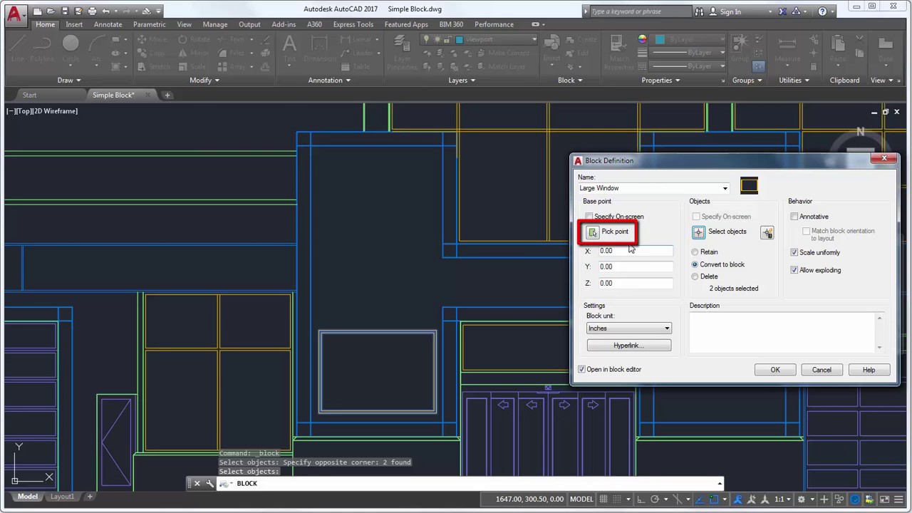 How to Define and Insert a Block in AutoCAD 2017 | AutoCAD