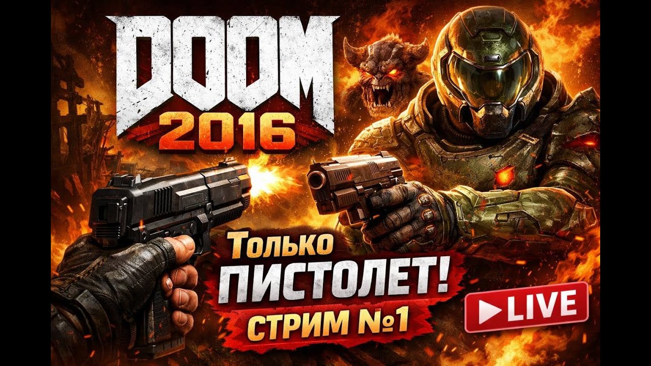 DOOM 2016 только пистолетом стрим №1
