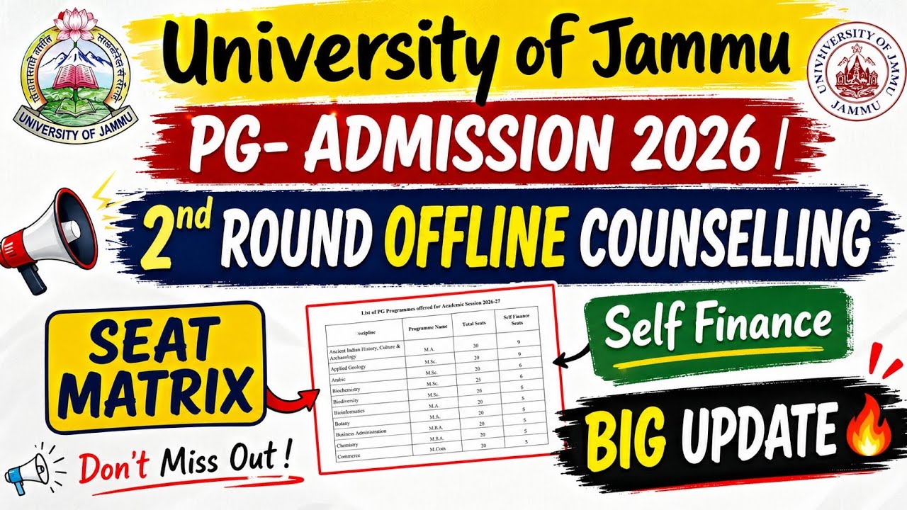 University of Jammu PG Admission 2026 | 2nd Round Offline Counselling | Seat Matrix |