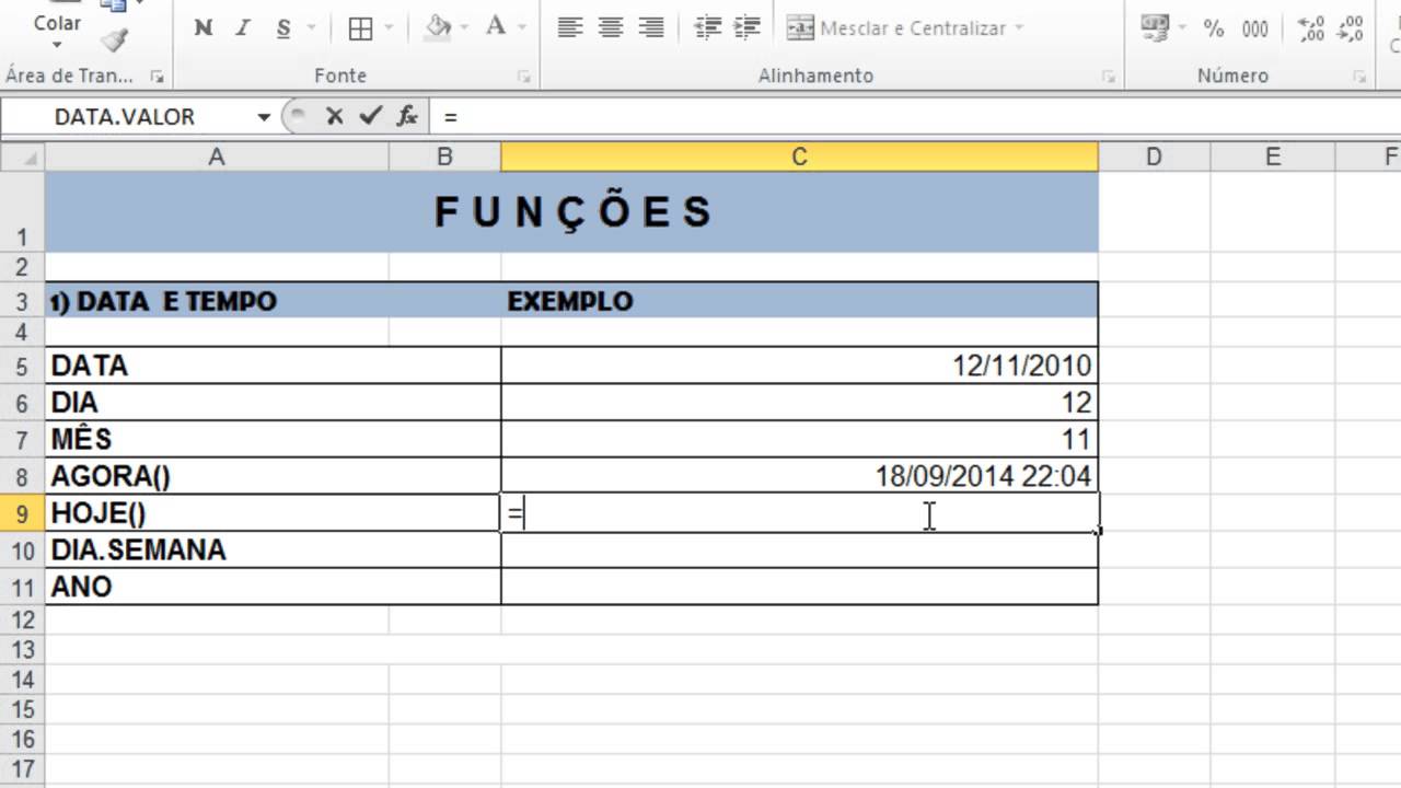 Excel Avan&ccedil;ado - Fun&ccedil;&atilde;o HOJE - Thiago Ladislau [aula5]