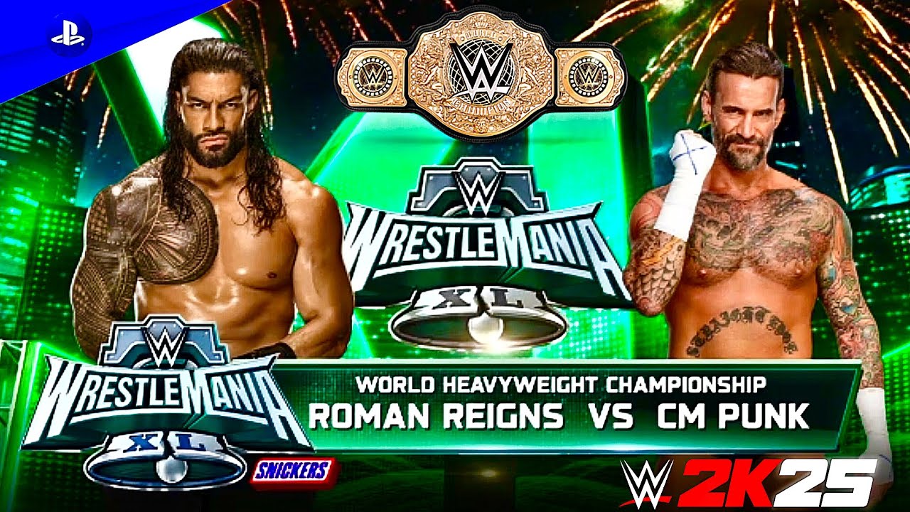WWE 2K25 - Roman Reigns vs. CM Punk (c) - Full World championship Match - at WrestleMania