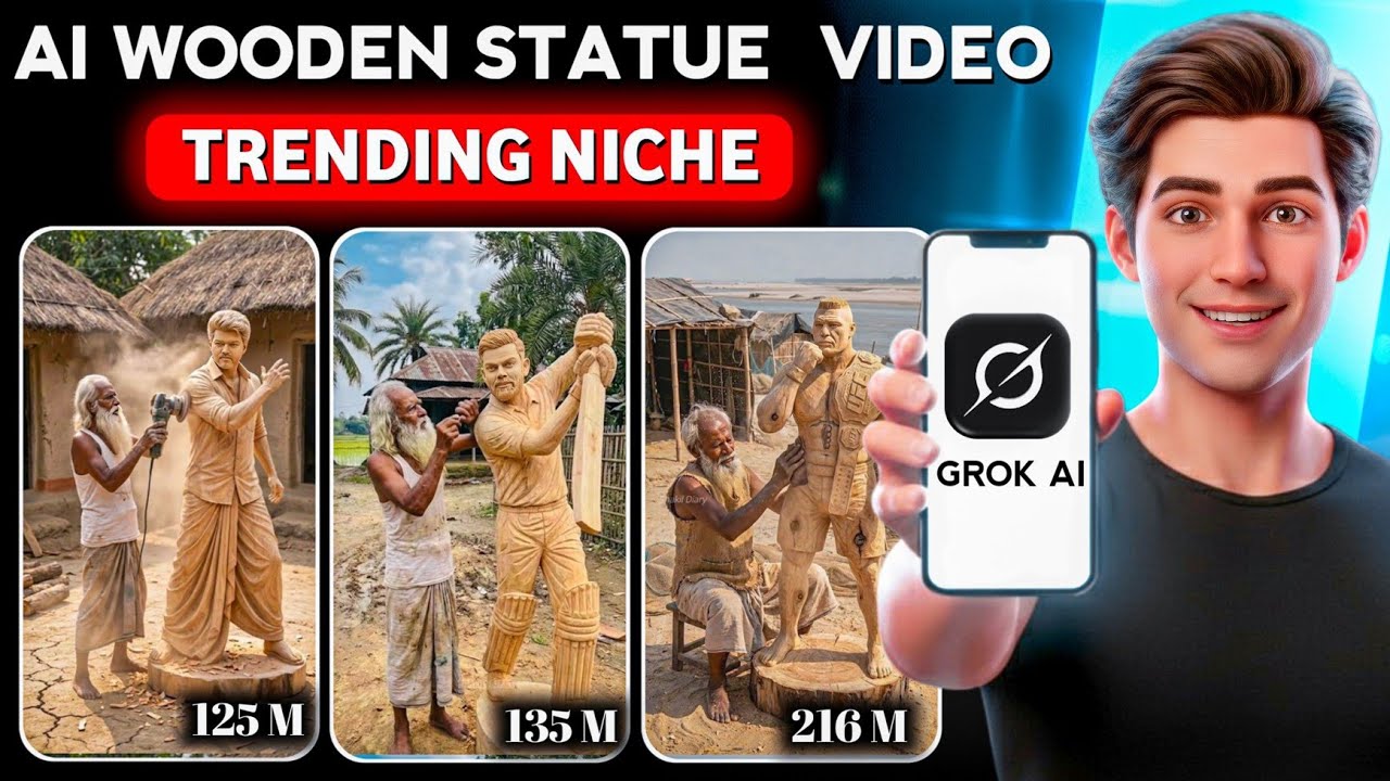 AI Wooden Statue Videos Using Grok Ai | Ai se video kaise banaye | Haw to make AI video short