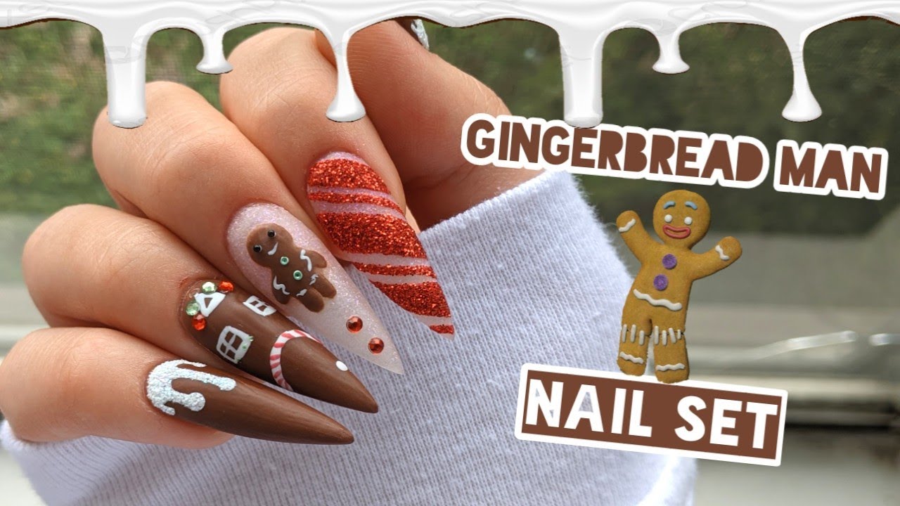 Gingerbread Man Nail Set + XL Nails With Dip Powder | Tutorial