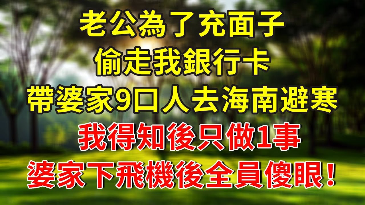 老公為了充面子，偷走我銀行卡，帶婆家9口人去海南避寒，我得知後只做1事，婆家下飛機後全員傻眼！#人生感悟 #故事分享 #故事頻道 #正能量 #情感 #感情 #分享
