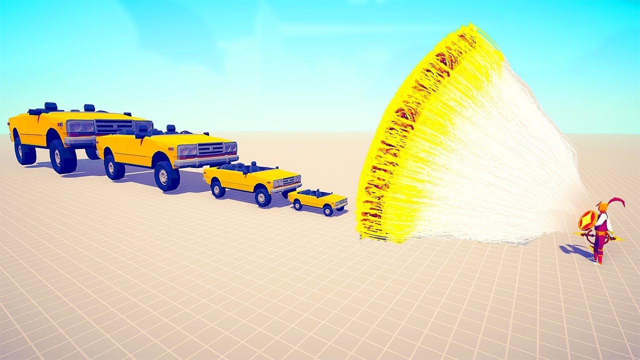 4 DIFFERENT SIZE OF CARS vs EVERY GOD - Totally Accurate Battle Simulator TABS