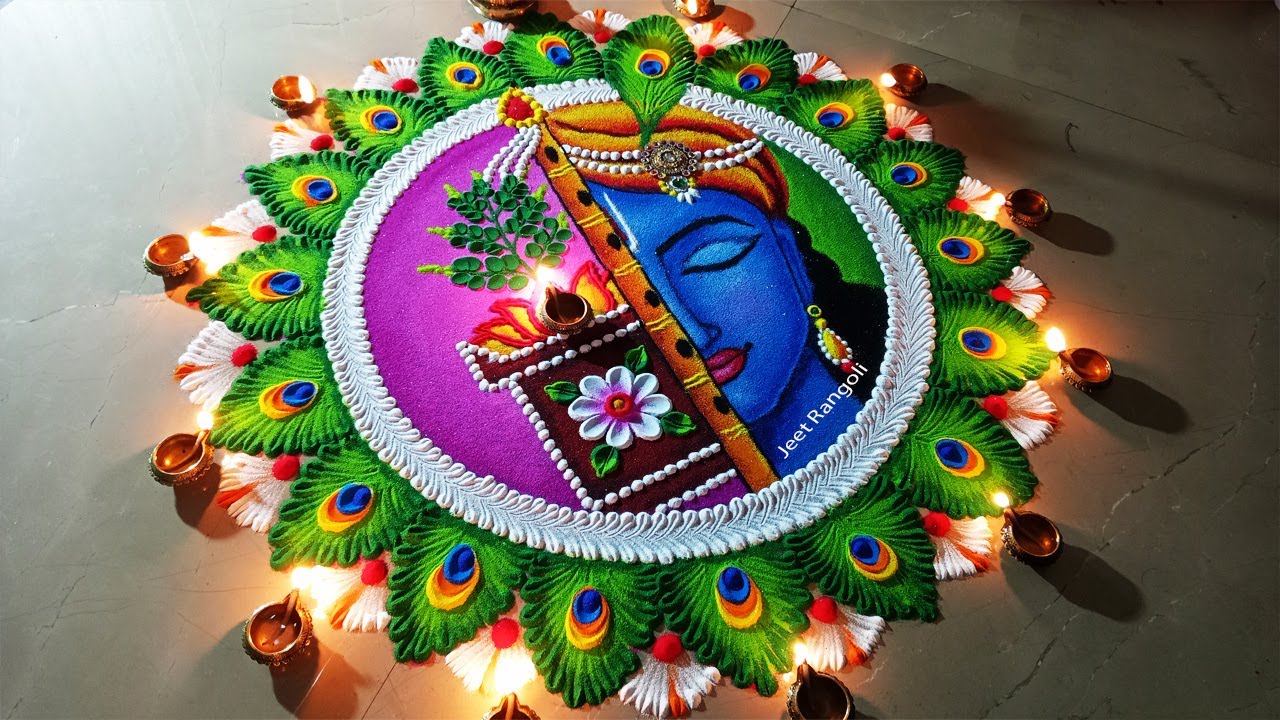 Tulsi vivah rangoli full tutorial. easy and attractive rangoli for Tulsi vivah.