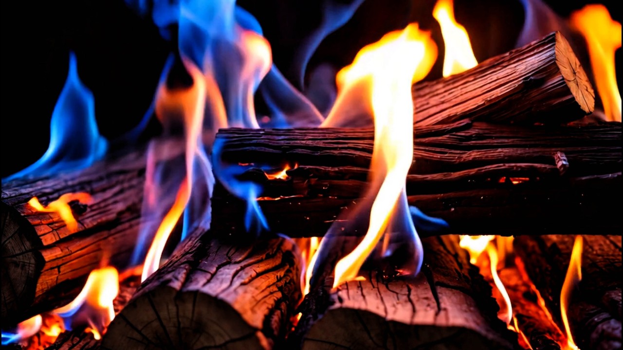 ❄️ Relaxing Fireplace Sounds 4K 🔥 Cozy Fire with Beautiful Blue Flames with Calming Fire Background