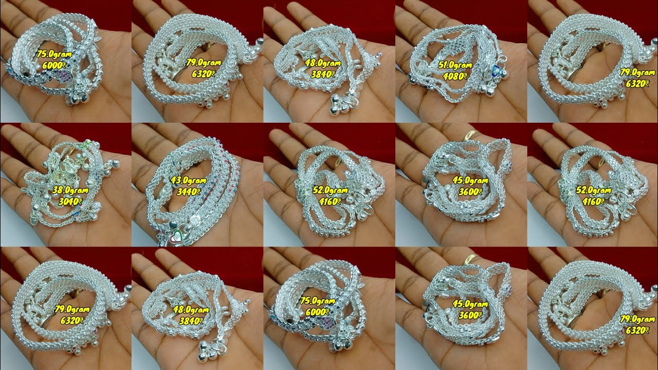 tranding silver anklets design 2025 with weight and price || new light weight silver anklet