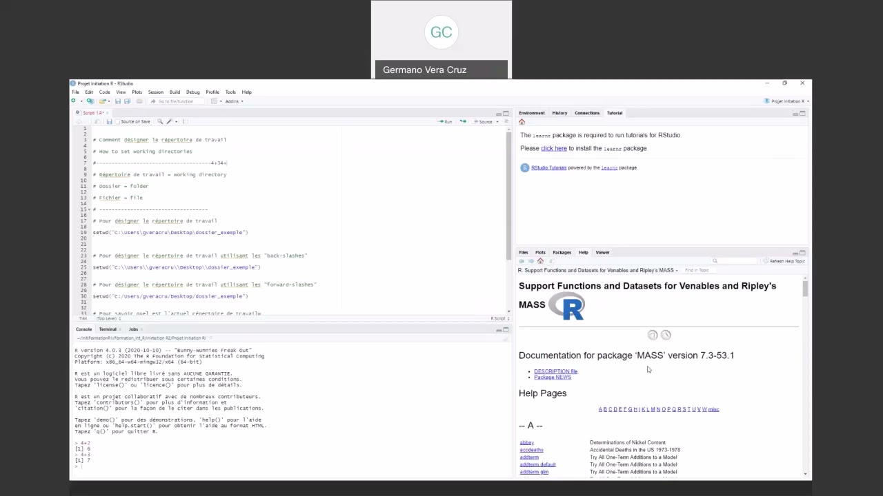 Initiation à R et RStudio # 3 : Comment désigner le répertoire de travail, etc.