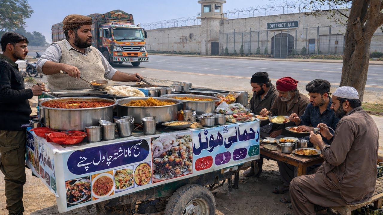 Outside The JAIL Dhaba 🚛 | Man Feeds on a Bike Rickshaw Daily  - Real Pakistani Street Food 🇵🇰