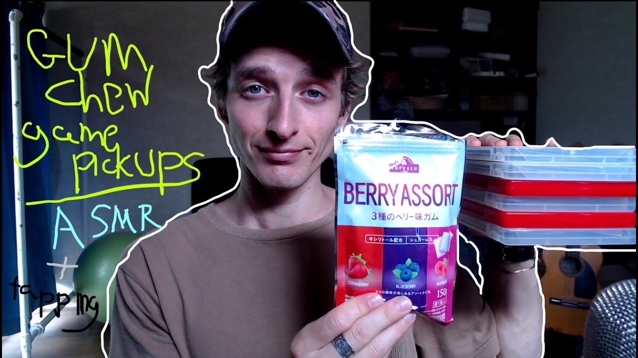 ASMR Gum chew whisper game pickups + tapping