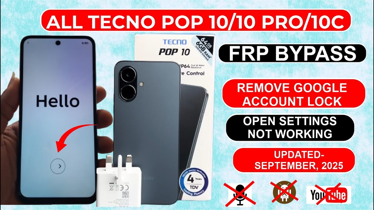 Tecno Pop 10/10C/10 Plus Android 15 FRP Bypass 2025🔥 Google Account Removed 100% Tested Method💯 New