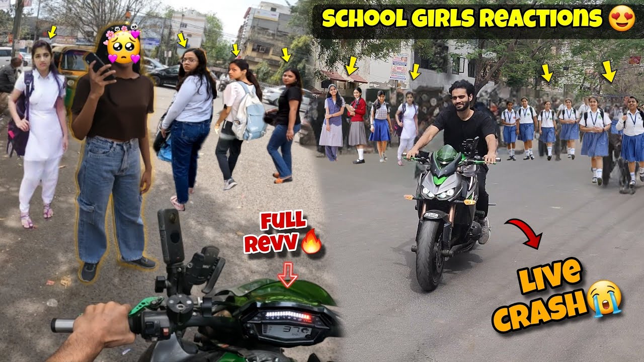 Cute School Girls Reactions Full Revv😍❤️ Z1000 Crash😭 Leo Ka Haircut Karaya😍 #z1000 #kawasaki