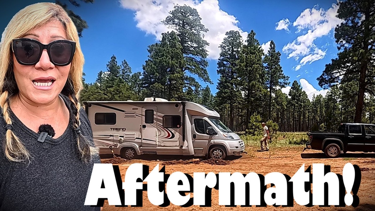 Camping In Rainstorm! Hail, Lightning, Thunder & Deep Mud = Stuck Motorhome | RV Living Fulltime