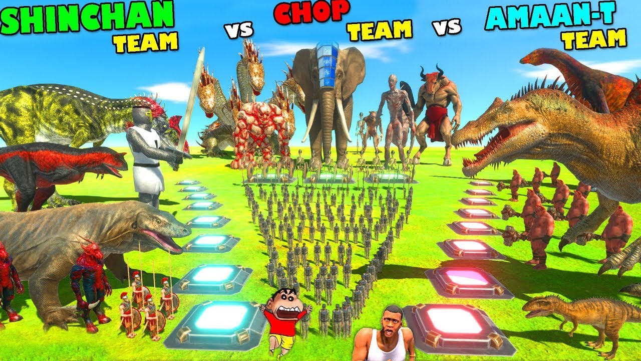 EPIC ANIMAL SPAWNERS BATTLE of SHINCHAN vs CHOP vs AMAAN-T in Animal Revolt Battle Simulator