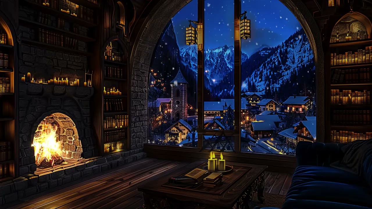 Victorian Library Snow Retreat | Deep Focus Study Ambience for Quiet Reading and Mental Clarity