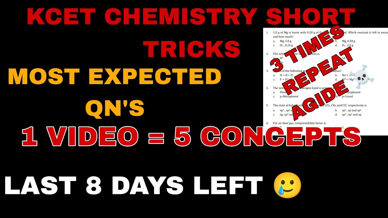 HOW TO GET MORE MARKS IN KCET CHEMISTRY|CHEMISTRY SHORTCUT TRICKS FOR KCET|LAST FEW DAYS PREPARATION
