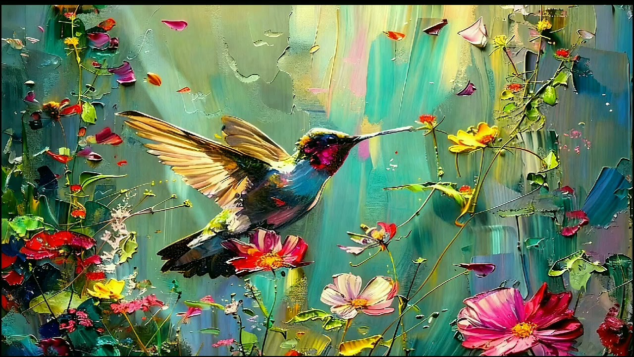 A Bird And Flowers Oil Painting Tv Wallpaper Bacground Screensaver Homedecor