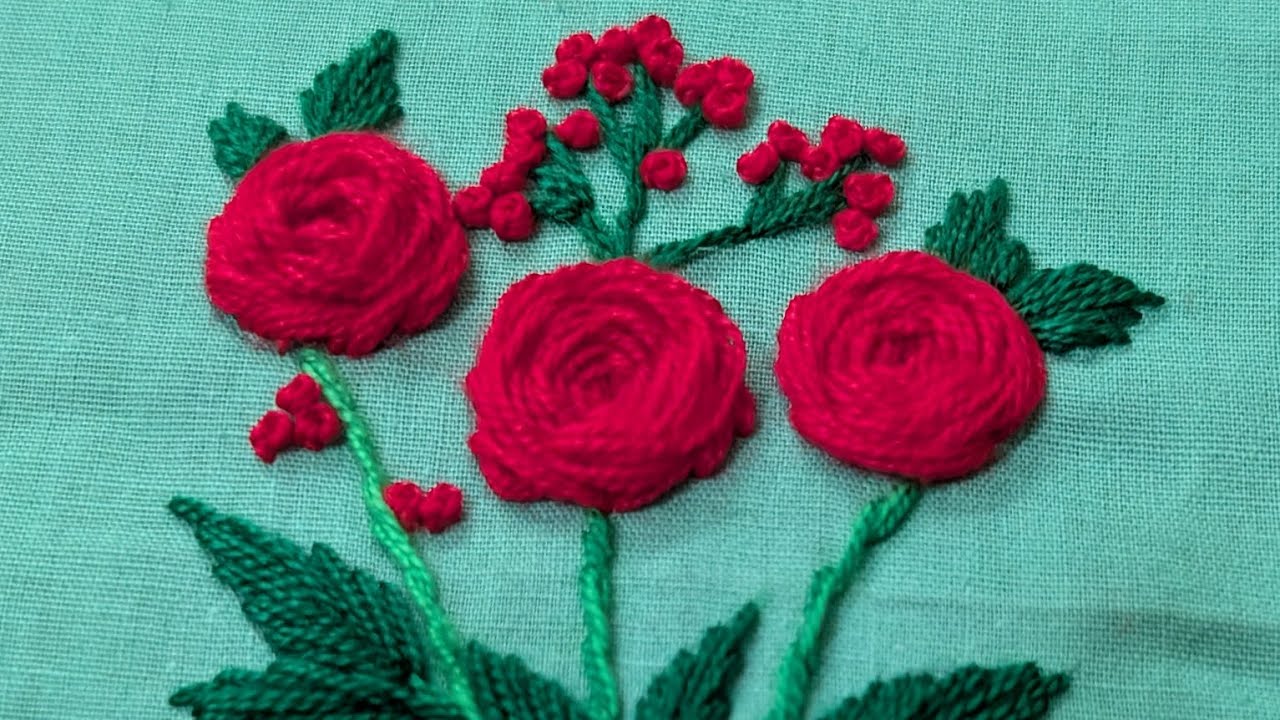 Hand Embroidery Rose Flower Design 🌹 | Floral Embroidery for Beginners। #embroidery 