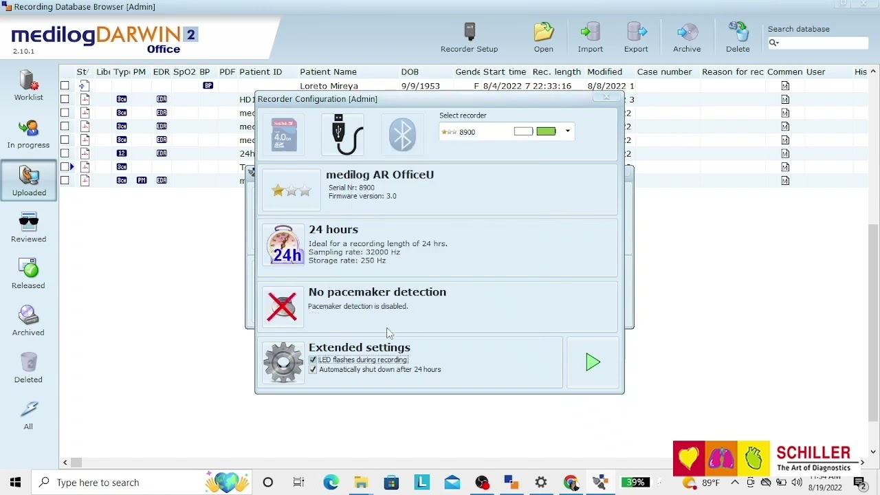 HOW TO START A RECORDING USING THE MEDILOG DARWIN 2