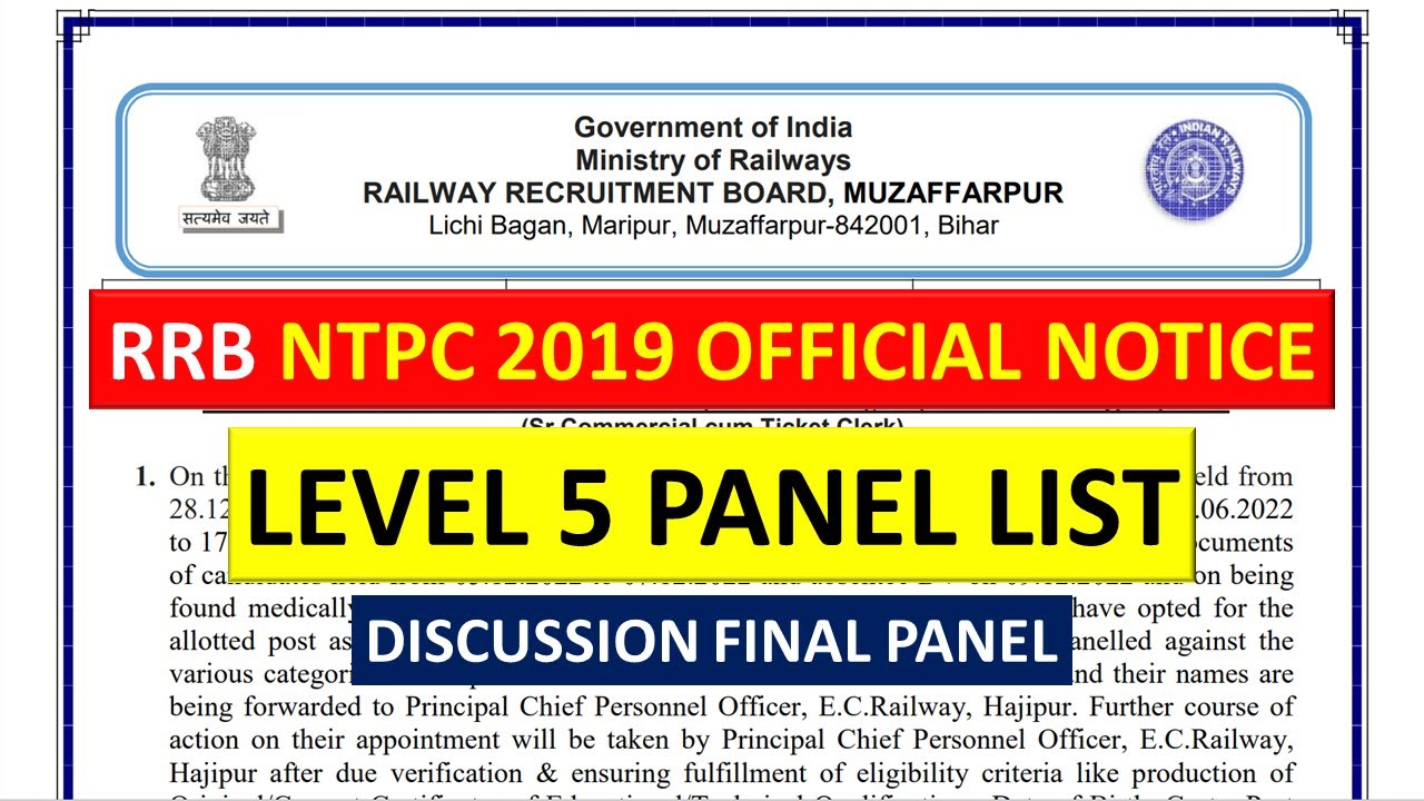 RRB OFFICIAL NOTICE NO LEVEL 5 PANEL