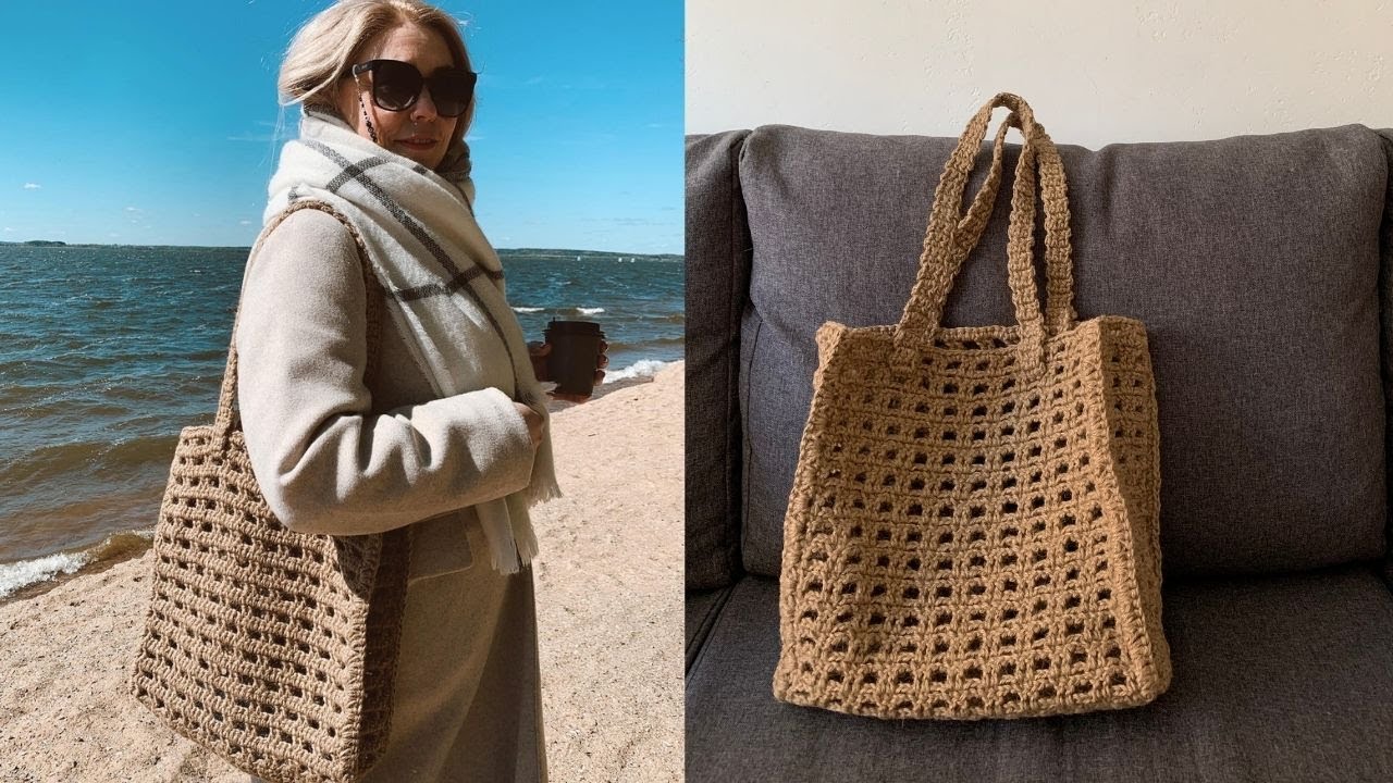 Вязаная сумка шоппер крючком из джута.  Crochet shopper bag.