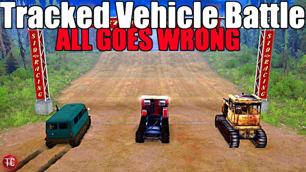 SpinTires MudRunner: TRACKED VEHICLES vs TRUCK NIGHT!! HUGE GLITCHES!
