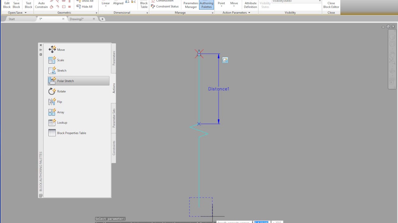Dynamic Block - 2 Stretch Actions 1 Distance Parameter