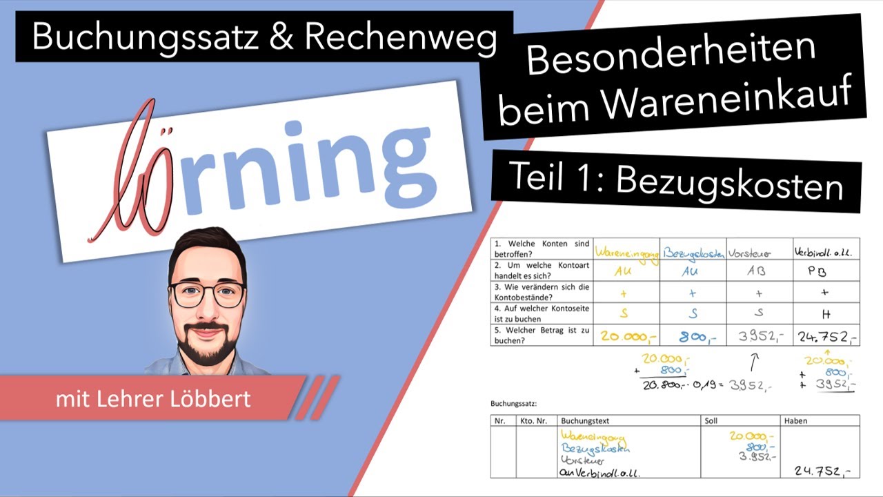 Besonderheiten beim Wareneinkauf buchen - Teil 1: Bezugskosten - Buchungssatz und Rechenweg
