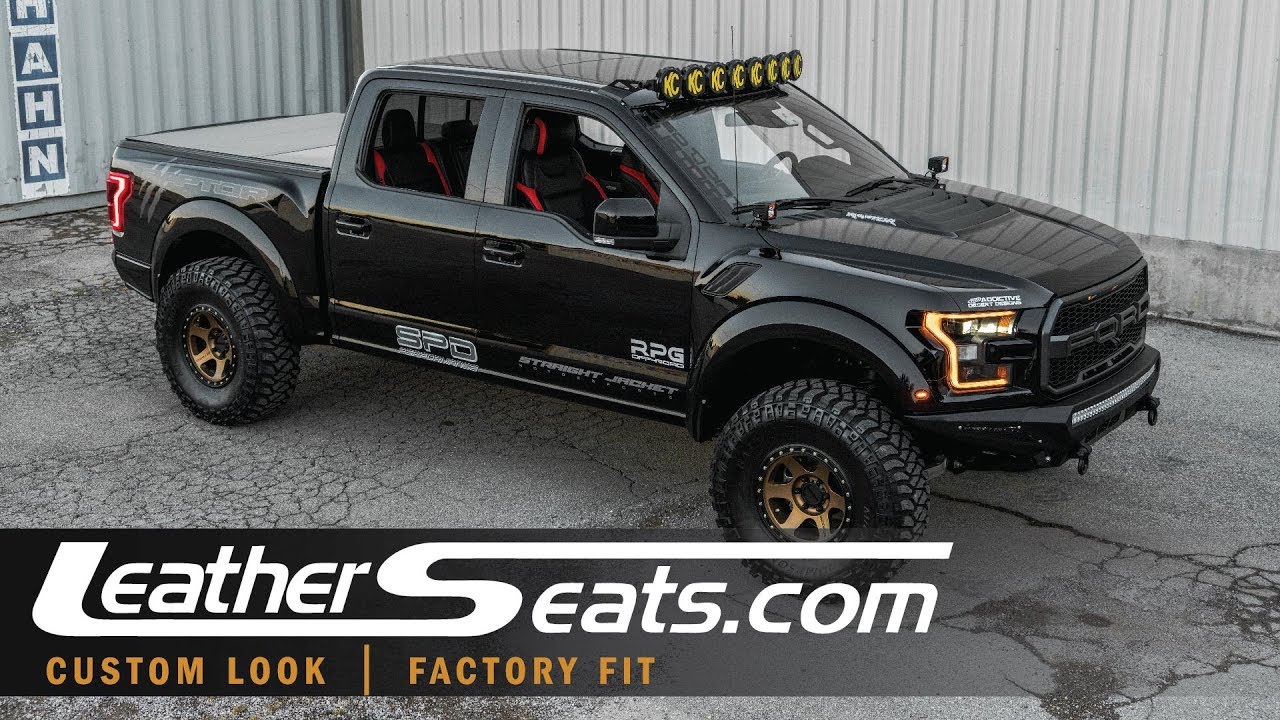 2017-2020 Ford Raptor Custom Replacement Leather Interior Kit - Black/Bright Red - LeatherSeats.com