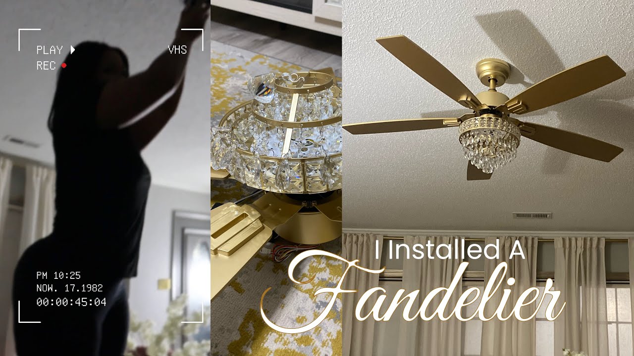 I Installed A Beautiful Fandelier From Amazon! It was easy! Living room Glow Up! Chandelier + Fan