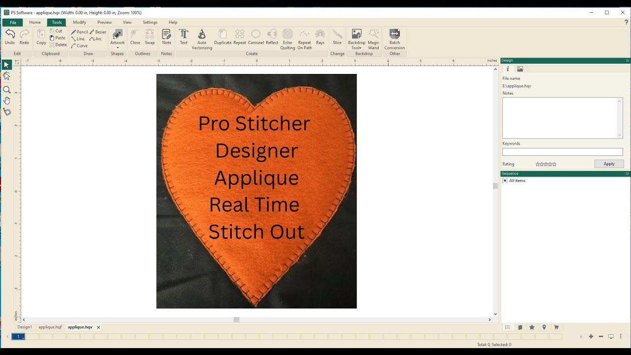 Аппликация в форме сердца от Pro Stitcher Designer, вышитая на длиннорукой швейной машине