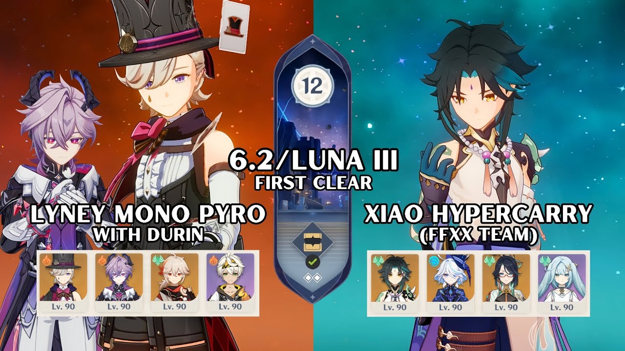 Lyney Mono Pyro & Xiao Hypercarry | 6.2/Luna III Spiral Abyss Mobile | Genshin Impact