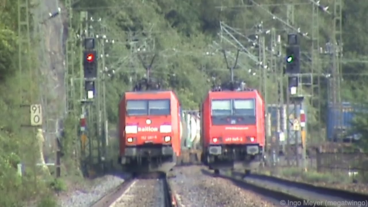 Züge bei der Loreley am Rhein, Class 66, SBB Cargo Re482, 152, 185, 101, ICE T, 427, 4x 428, 143