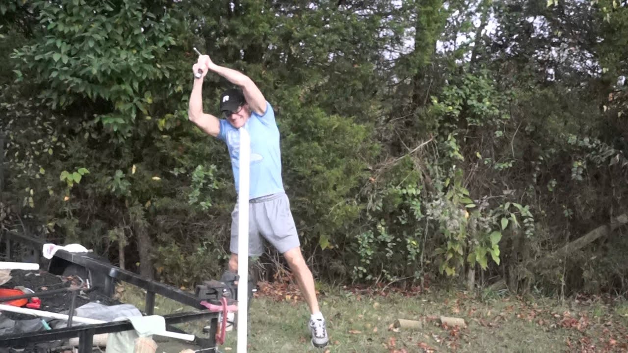 Ronin Katana  new two handed Euro sword cutting test on a PVC pipe