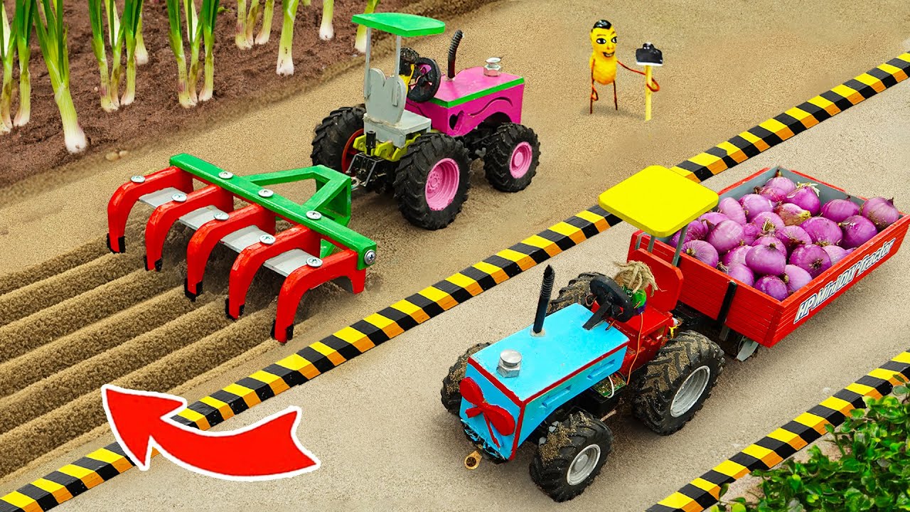 DIY Mini Tractor Making Onion Farming with DIY Plow Machine after Lion Attack | HP Mini DIY Tractor
