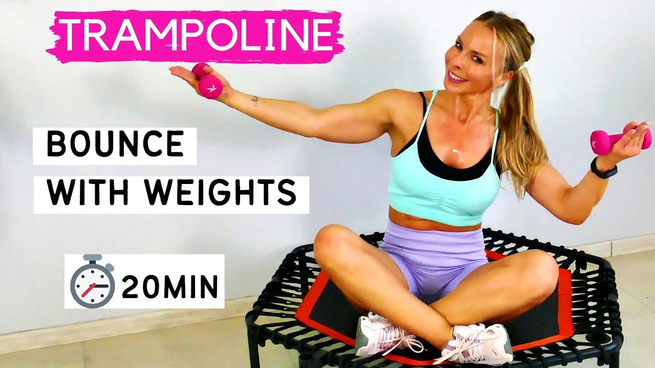 20 min mini trampoline workout with weights | rebounder workout with weights (optional)