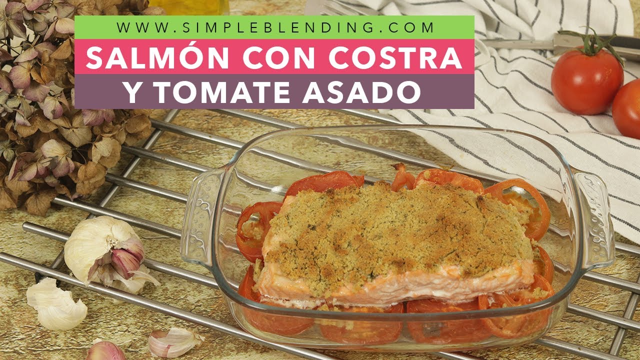 SALMÓN CON COSTRA Y TOMATE ASADO | Salmón al horno con costra | Salmón con costra de almendras